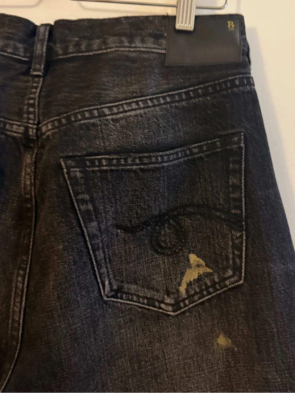 R13 Gold Splatter Crossover Jean in Eton Selvedge Black